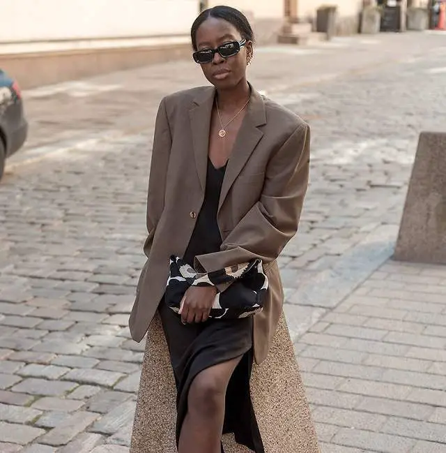 oversized jacket and midi dress